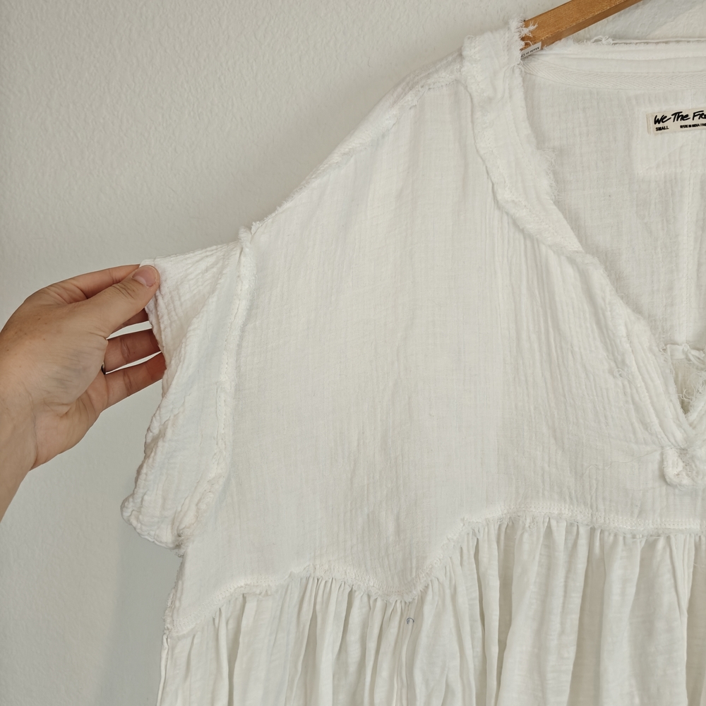We The Free Nwot Boho Asymmetrical Hem Oversized Blouse Gauze Cotton Sz Small - Picture 9 of 15